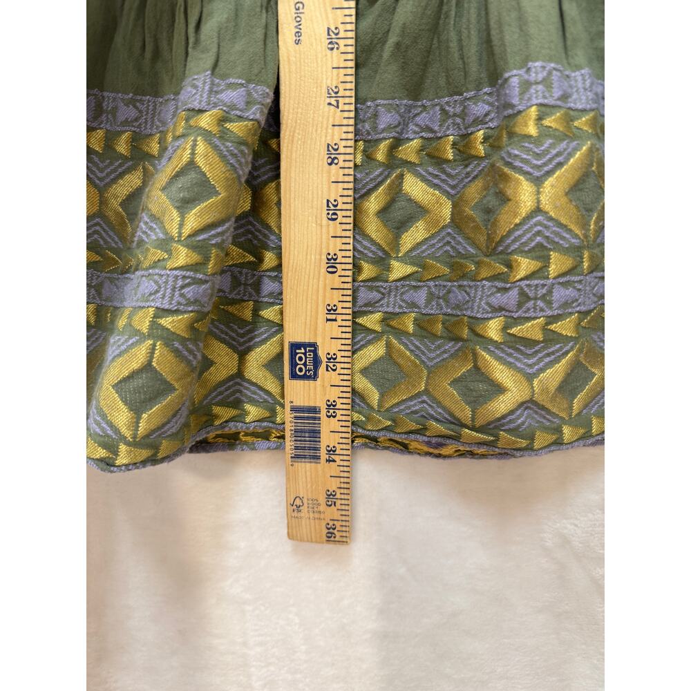 Lace The Label Embroidered Tiered Mini Dress Womens XS Green Gold Cotton Greece - Picture 11 of 13